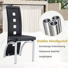 [Conjunto de 2] Sillas de Comedor de Diseño Europeo con Patrón de Agujeros, Cuero PU Blanco + Patas de Metal Plateado, 102.5 de altura, para Sala de Estar o Estilo Moderno. - Negro+Plateado + Metal + Cuero PU + Juego de 2 - Ver 3