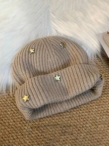 3D Pentagram Knitted Hat For Women, Autumn/Winter Warm Ear Protection Beanie, Face-Slimming Woolen Cap - Knitted Hat - View 12