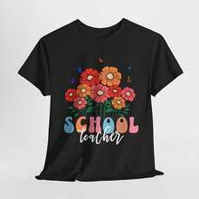 School Teacher For Women Graphic Oversized T-Shirt, Floral Teacher Shirt - 款式 - 查看 1
