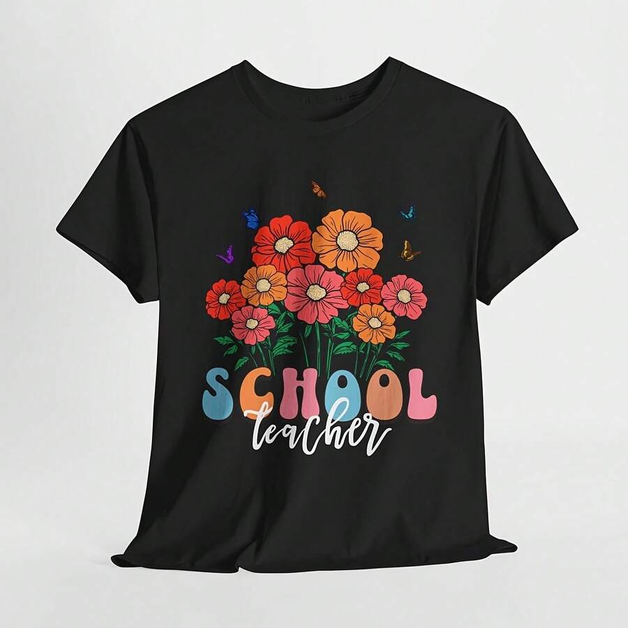 School Teacher For Women Graphic Oversized T-Shirt, Floral Teacher Shirt - 款式 - 查看 1