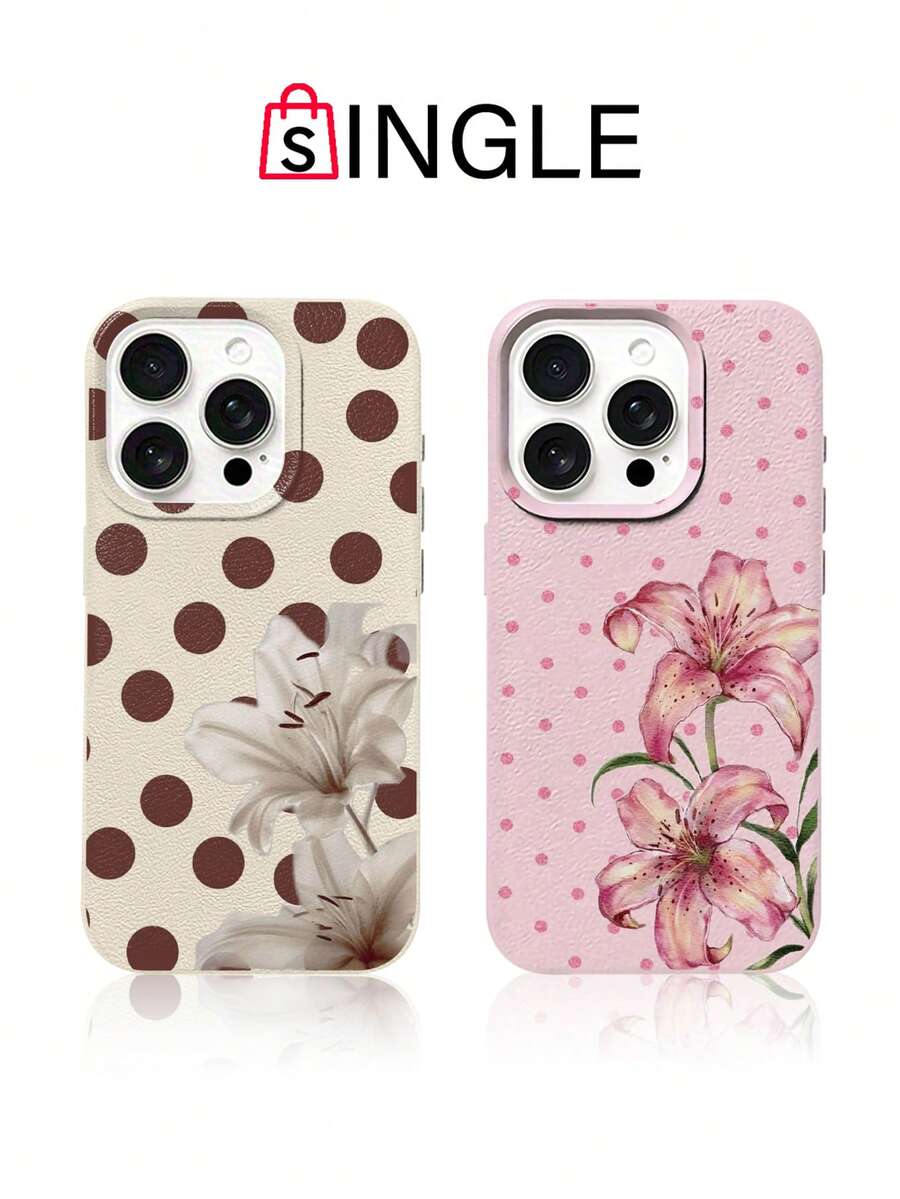 1pc Fashion Polka Dot Watercolor Lily & Lychee Texture Phone Case, Compatible With IPhone 11/12/13/14/15/16/17 Pro/ProMax/Plus All Models, Galaxy Universal Full Coverage Anti-Drop TPU Soft Shell, Gentle Girl Texture Protective Cover, Versatile For Commute, Perfect Holiday Gift - Beige - View 1