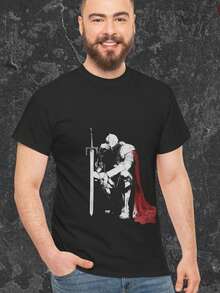 Camiseta Gráfica Overthink Knight, Unisex Gótica Vintage, Estilo Y2K Off Campus Streetwear - Negro - Ver 1
