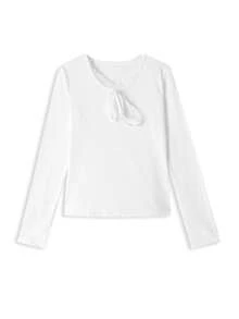 Women's Lace V-Neck Fitted Long Sleeve T-Shirt Inner Layer Top - White - View 5
