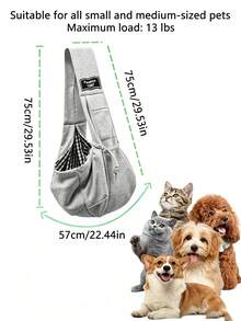 1pc Crossbody Pet Backpack Suitable For Outdoor Walking, Commuting And Shopping, Applicable For Cats And Small Dogs With Pockets And Adjustable Dog Harness, Puppy And Cat Harness | Hands-Free Pet Sling Bag, Zipper Pocket, Travel Use, Comfortable For Puppies And Cats, Gray - Multicolor - View 5