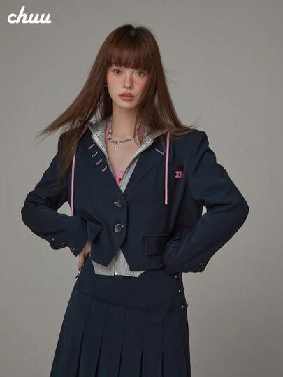 CHUU Single-Breasted Long Sleeve Blazer Women Autumn Youthful Loose Casual College Style Colorblock Jacket