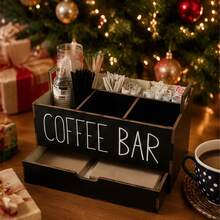 1pc Rustic Wooden Coffee Bar Organizer, Countertop Coffee Capsule Storage Rack, Desktop Coffee Tea Beverage Condiment Organizer, Rustic Coffee Accessories Storage Box, Bar Decor, Home Storage & Organization - Multicolor - View 3