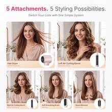 UKLISS 5-In-1 Multi-Function Professional Styling Tool (Auto Curling Iron + Hot Air Styling Brush + Straightening Brush), 5 Detachable Interchangeable Heads, 3 Temperature Settings, Salon-Grade Multi-Styling (Curl/Wave/Straight/Smooth/Volume/Inward Curl/Outward Curl), Frizz-Free, Back To School, Travel, Home Use - Pink - View 6