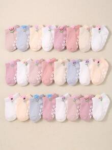 24/12/6 Pairs Random Grip Socks, Girls Autumn Socks, Floral Pattern, Newborn Essentials Baby Accessories, Baby Baptism Gift Autumn Decoration, Halloween - Multicolor - View 5