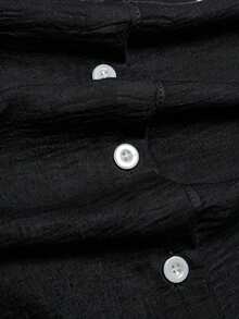 Kemeja Lengan Panjang Hitam Ukuran Besar Wanita, Panjang Standar, Cocok untuk Musim Gugur/Dingin, Tidak Melar, Nyaman - Hitam - View 4