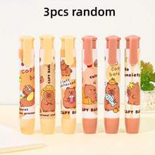 Random Pattern 1pc Cartoon Capybara Eraser, Retractable Pencil Eraser, Creative Cute Cardboard Balloon Eraser, Suitable For School And Office, Art And Office Supplies, Back To School Essential, PVC Oval - Multicolor - View 10