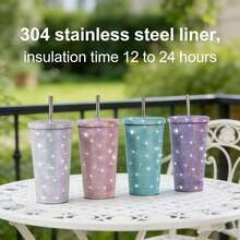 1pc Rhinestone Stainless Steel Insulated Water Bottle - Leak-Proof Portable Travel Cup With Lid, Flat Bottom Straw Cup, Suitable For Outdoor Sports, Fitness, Home, Kitchen, Office, Back To School Students, Christmas Gift For Mom, Girlfriend, Family - Multicolor - View 4
