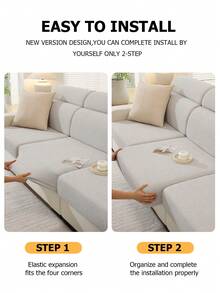 1pc Elastic Jacquard Sofa Seat Cushion Cover, Solid Color Decorative, L-Shaped Sectional Sofa Cover, Independent Sofa Back Cushion Cover, Dirt-Resistant & Anti-Slip & Easy To Wash, Suitable For Living Room Decor, Furniture Protection Cover, Multiple Size Options - Light Grey - View 9