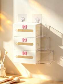 Wall-Mounted Visible Dust-Proof Storage Box With Heart Pattern Decoration, Cotton Swab & Accessory Organizer, Left-Right Pull-Out Small Item Storage Box, Wall-Mounted Makeup Organizer, No-Drill Plastic Storage Rack, Pull-Out Shelf For Bathroom And Dorm, Adhesive/Screw Installation, Space-Saving Lightweight Rack For Cosmetics, Headbands, Powder (No Tools Required) - Multicolor - View 12