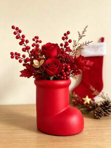 1PCXmas Boot‑Style Decor Vase, Holiday Party Table Ornament, Festive Gathering Desktop Display Piece, Christmas Theme Home Party Decoration, Creative Seasonal Decor Accessory - A - View 9