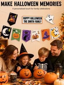 Custom Halloween Banner Set, Spooky Personalized Family Name Party Backdrop, Pumpkin Ghost Bunting, Customized Name Wall Decor, Customizable Garland For Home Party, Fall Holiday Gift, Halloween Decorations, Garden, Living Room, Family And Friends - Style a - View 7