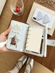 1pc Colorful M5 Loose-Leaf Ring Binder, Premium Faux Leather Mini Notebook, Multi-Slot Sticker Storage Photo Album, With Card And Photo Pockets, Aesthetic Journaling Supplies, Suitable For Scrapbooking, Back To School, Holiday DIY Gifts - Multicolor - View 2