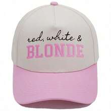 1Pc Unisex Structured Trucker Baseball Cap, White BLONDE Embroidered Colorblock Casual Hat For Autumn Halloween Street Travel Outdoor Daily Wear - Multicolor - View 9