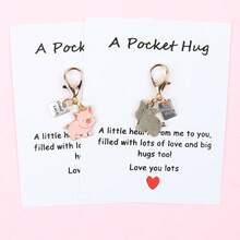 5pcs/10pcs 2D Flat Pink Pig Keychain Set, With "A Pocket Hug" Cards, Casual Keychain, Suitable For Holiday And Birthday Gifts For Friends - Pink - View 7