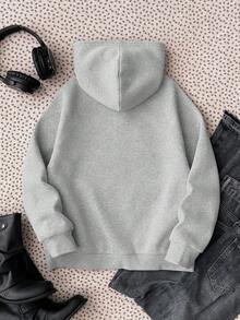1 buah Jaket Sweatshirt Berkerudung dengan Resleting untuk Anak Perempuan, Cocok untuk Musim Gugur/Musim Dingin, Gaya Kampus, Pakaian Acara Pulang Kampung - Grey - View 3