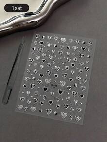 1套小眾冷色調銀色愛心壓紋裝飾貼紙，多款鏤空框架愛心圖案，可自由排列組合，裝飾個人物品，營造冷冽、洗鍊且精緻的氛圍 - 冷色調銀色愛心 - 查看 6