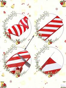 Red And White Diagonal Stripe Ribbon, Christmas Packaging Craft Decorative Ribbon, Wreath Bows, Holiday Party Decoration, Suitable For Gift Wrapping, Holiday Decor - Multicolor - View 8