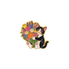 Cute Kitten Holding Flower Bouquet Lapel Enamel Pins And Brooches Badge Pins For Backpacks Bags Backpack Cool Decoration Friend For Gifts - Multicolor - View 18