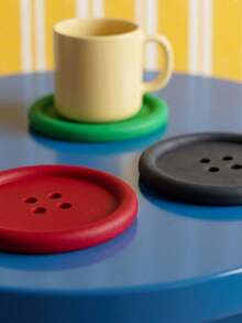 1pc Solid Color Button-Shaped Soft Coaster, Non-Slip Heat-Resistant Minimalist Design For Coffee And Tea Cups, Desktop Protection Mat For Kitchen, Home, Office, Dorm, Party Decor, Eid Al-Adha And Daily Gift Choice, Christmas Atmosphere Small Gift - Multicolor - View 3