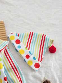 1pc Baby Girl Holiday Long Sleeve Peter Pan Collar Striped Polka Dot Print Jumpsuit Thin Spring Autumn With Hat - Multicolor - View 4
