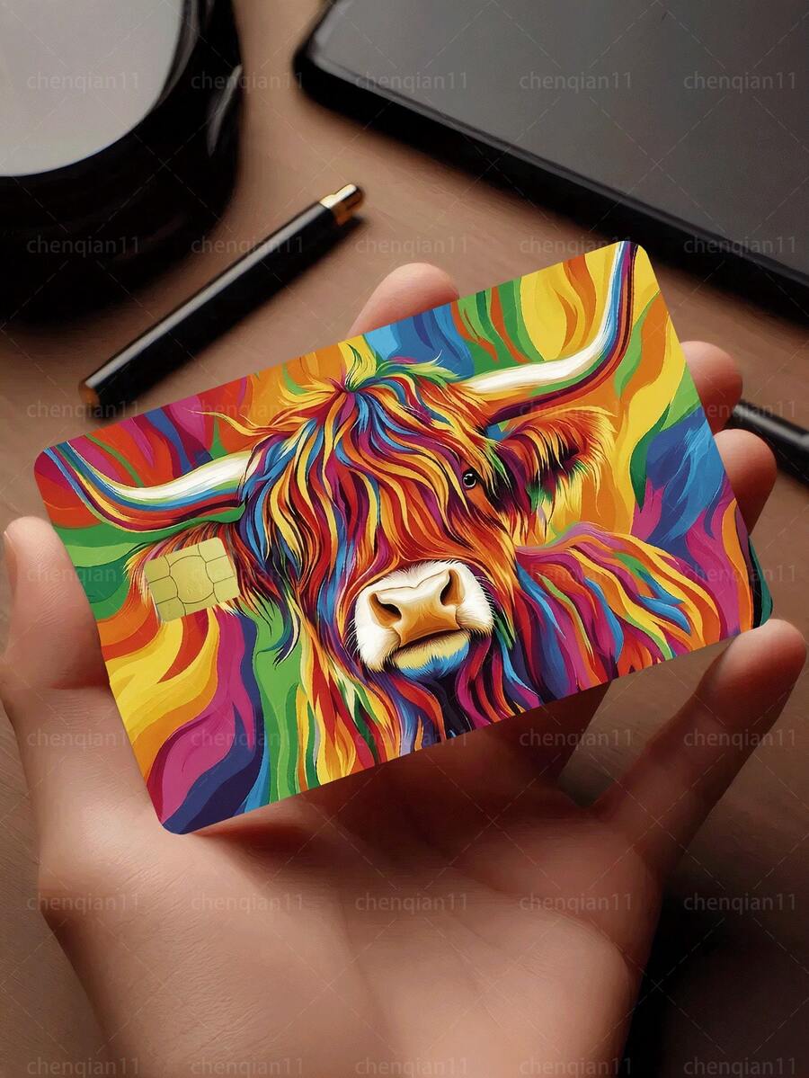 1pc Highland Cow Official Credit Card Sticker Privacy Protection Card Skin, Cute Cow Birthday Gift PVC Material Anti-Fingerprint Anti-Scratch Wear-Resistant Card Cover, Card Protector, Suitable For Men, Women, Couples, Small Chip Card, Bank Card Decoration Sticker, Credit Card, Transportation Card, Student Campus Card Personalized DIY - Type a - View 1