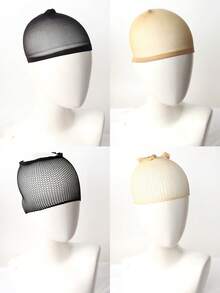 3pcs/Pack Wig Cap Set, Breathable Mesh Wig Net, Wig Hair Net, Stretch Nylon Stocking Wig Cap, Elastic Edge Hair Net Liner, Beige- Black, Halloween - View 3