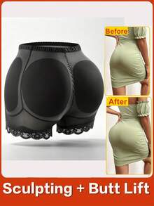 Women Padded Butt Lifting Shapewear Shorts, High Waisted Elegant Tummy Control Panties, Sculpting Smoothing Hip Enhancing Briefs - Black - View 1