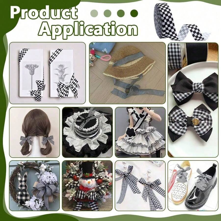 Black And White Checkered Ribbon (Polyester Satin) - Ideal For Racing Theme Decor, DIY Crafts, Gift Wrapping, Pet Leashes, Wedding Supplies And Bows, Halloween Decor, Christmas Decor - Checkerboard - View 1