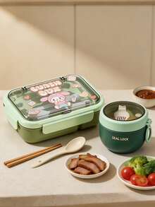 SEAL LOCK Cartoon 4-Compartment Lunch Box Set, Portable Food Container, Large Capacity Food Storage Box, Lunch Box Set For Students And Office Workers - Multicolor - View 10