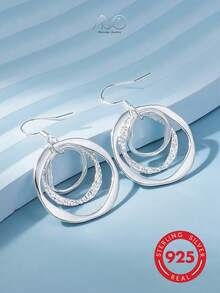 1pc 925 Sterling Silver Multi-Layer Twisted Oval Matte Finish Hoop Earrings (Twisted Ring Effect), Gift Box Suitable For Daily Wear And Holidays - Silver - View 4