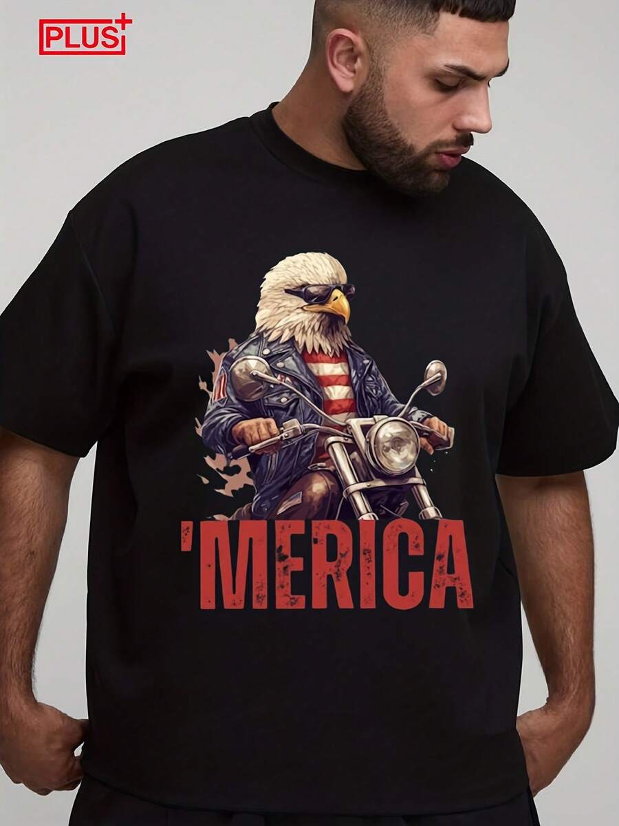 Mens Plus Size Vintage Cotton T Shirt On Motorcycle With Crewneck Short Sleeve Soft Comfortable Plus For Outdoor Activities Travel And Size - 款式 - 查看 1