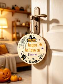 Custom Halloween Wooden Plaque, Spooky Personalized Name Door Hanger, Customized Name Wall Hanging Decor, Customizable Party Sign For Entryway, Porch, Room, Rustic Holiday Gift, Halloween Home Decor, Personalized Halloween Wooden Sign, Family, Friend - Multicolor - View 7