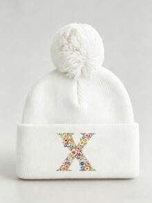 1pc Baby Beanies Boy Girls White Pom-Pom Cap With A-Z Letter Colorful Floral Hat For Boys And Girls Ages 0-8Y, For Hat Accessories Winter Warm Hat - Multicolor - View 55