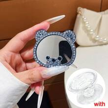 Light Luxury Rhinestone Bear Makeup Mirror Air Cushion Phone Case Back Sticker Universal Adhesive Highly Attractive Thin Portable Stand For Women - Multicolor - View 19