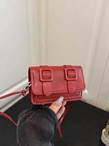 Mini Lipstick Fashion Solid Color Minimalist Glossy Flip-Top Shoulder Bag, Suitable For Shopping, Wallet, Young Women, College Students, Newcomers, Office Workers, Etc. Perfect For Office, University, Work, Business, Commuting, Outdoor Activities, Travel And Outings. - Burgundy - View 7