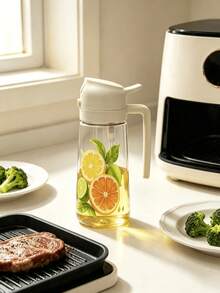 1pc Unique Hand-Painted Olive Branch Pattern Pp Oil Cruet, Unique Automatic Flip Lid Leak-Proof Oil Bottle With Handle, Exclusive Printed Olive Design Kitchen Olive Oil And Vinegar Container, Suitable For Cooking And Baking - View 8