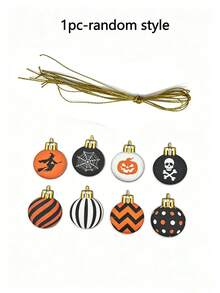 1/3 Set Wooden Flat Halloween Decorative Balls, Yellow, Orange, Purple, Black, White, Spider, Black Cat, Ghost, Skull, Spider Web Round Hanging Ornaments, Suitable For Halloween, Autumn, Porch, Fireplace Mantel, Party And Haunted House Decoration - Multicolor - View 12