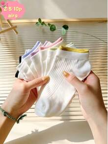 Calcetines cortos de algodón puro con cuello multicolor, ligeros y transpirables, alta elasticidad, antibacterianos & resistentes al olor, suaves & cómodos, para usar en todas las estaciones, tejido de punto transpirable, minimalista, para casa, casual & vacaciones - Multicolor - Ver 13