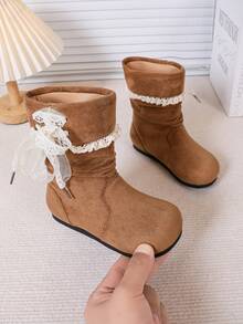 Mid-Calf Flat Boots For Girls, Fashionable Mid-Calf Boots - Brown - View 6