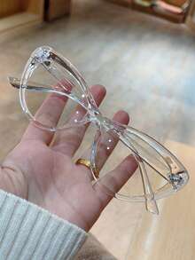 1 Pair Women's Transparent Cat Eye Frame Minimalist Solid Color Retro Fashion Personalized Plain Lens Glasses - Clear - View 2