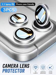 3pcs 17 Pro/17 Pro Max/17/16/16Pro/15/14/13/12/11/Pro/Promax/Mini Camera Lens Protector, 9H Tempered Glass Camera Screen Cover, Silver Metal Independent Ring, Silver - Silver - View 36