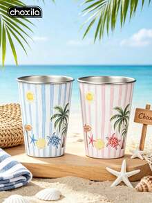 choxila 1pc Beach Style Coffee Mug, Coconut Tree/Sea Turtle/Shell Pattern, Summer Style, 350ml, Mug, Tea Cup, Suitable For Afternoon Tea, Family Gathering, Camping, Holiday Gift - Summer Cup - View 3
