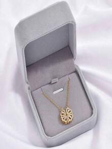 1pc Gift Box Packaged 18K Gold-Plated Stainless Steel & Cubic Zirconia 4-Leaf Clover Pendant Necklace, Fashion Jewelry Gift For Women, Anniversary, Holiday, Gift Valentines,Mom,Mother,Mother's Day,Gift - Golden Yellow - View 8