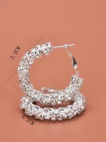 Rhinestone Decor Hoop Earrings - Silver - View 5