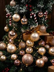 42pcs Christmas Ball Ornaments, Christmas Tree Hanging Decor, Champagne Gold Mirror Christmas Decorative Balls, Christmas Snowball Hanging Ornaments, Hanging Decorations, Christmas Tree Ball Ornaments, Winter Party Decorations, Christmas Decorations, Christmas Gifts, Christmas Fireplace Decorations, Holiday Atmosphere Party Decor Supplies, Christmas Indoor And Outdoor Decorations, Xmas Decor - Champagne Gold - View 3