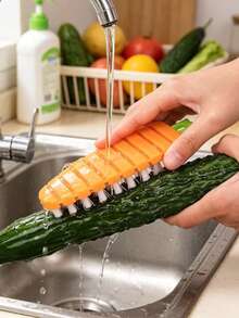 Creative Carrot-Shaped Flexible Cleaning Brush, Soft Bristles That Won't Damage Fruit And Vegetable Skins, Bendable Long Handle Design, Suitable For Cleaning Potatoes, Carrots, Yams And More, Essential Portable Kitchen Scrubbing Tool For Home - Orange - View 2